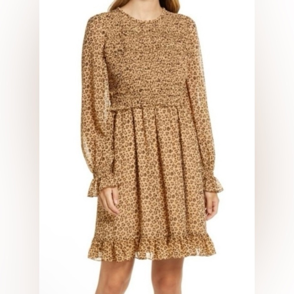 NWT Rachel Parcell Leopard Print Smocked Dress size XS